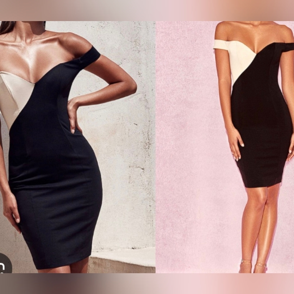 House of CB black + nude two tone Off the Shoulder Dress